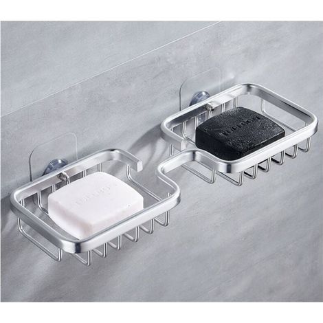 (Silver) Soap Dish, Bar Soap Holder Self Adhesive Soap Dish Wall Mount Shower Soap Holder Draining Soap Dish for Bathroom Soap Sponge Holder (1/5)
