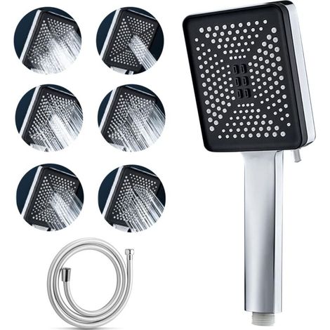 Massage Shower Head with 6 Spray Modes, Shower Head with 1.5M Hose, Large High Pressure Water Saving Shower, Water Saving Shower Head Chrome (Silver) (1/5)