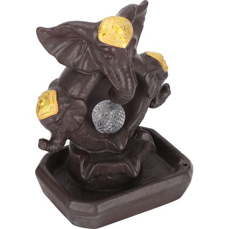 Brûleur d'encens à reflux en céramique en forme d'éléphant avec boule de cristal LED et ornement fumigène (1/5)