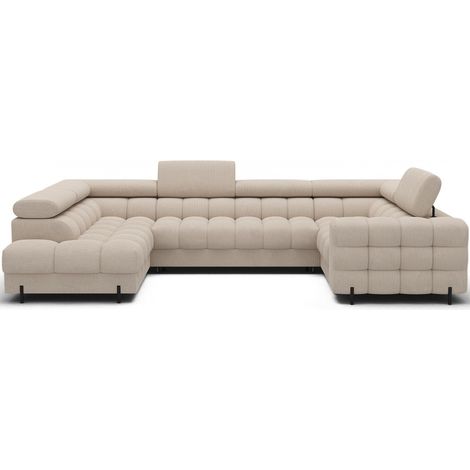 Canapé panoramique convertible FACTORY 3 places beige – angle gauche avec coffre – version 4 (1/5)