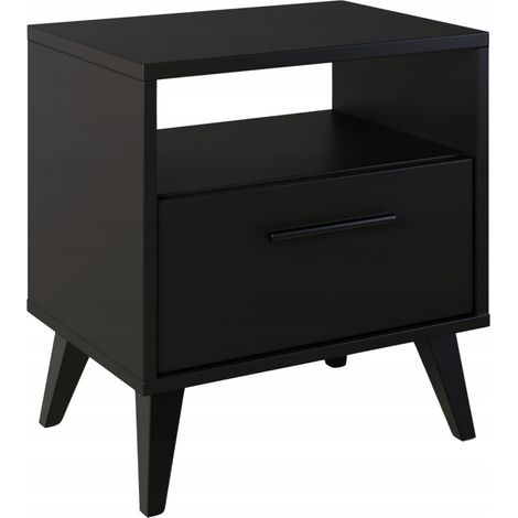 Mesita de noche con cajón, mesita de noche con estante, loft negro (1/5)