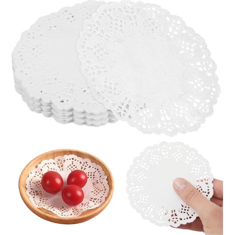 100 manteles individuales redondos de papel blanco con encaje, manteles individuales de papel de 11,5 cm, manteles individuales para comida, manteles individuales de papel blanco, manteles individuale