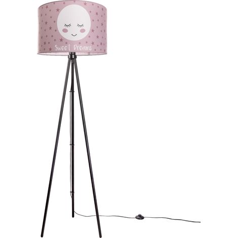 Paco Home Lampe pour enfants Lampadaire  Chambre d'enfant Lampe avec motif lune E27  Trois Pieds Noir + Ampoule,  Rose (Ø45.5 cm)