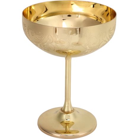 Coupe à champagne en acier inoxydable 304, goblet gravé motif floral doré, élégant et durable pour vin rouge ou fête (1/5)
