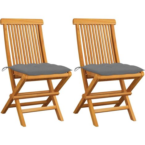 vidaXL Sillas plegables con cojines grises, 2 unidades, madera maciza de teca. (1/5)