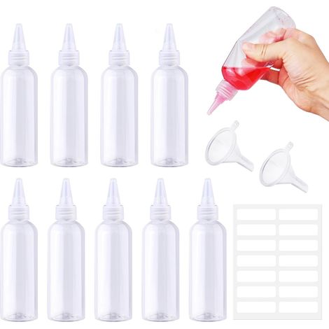 10 Pièces 100ml Bouteilles, Fons Souples en Plastique, Fon Vide avec Entonnoirs, étiquettes pour Les liquides, Les Voyages (1/5)