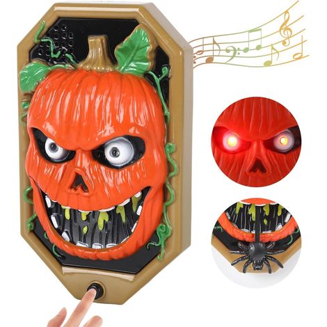 Halloween sonnette décoration, Halloween citrouille porte cloche avec 3 Scary Sounds lumineux citrouille (1/5)