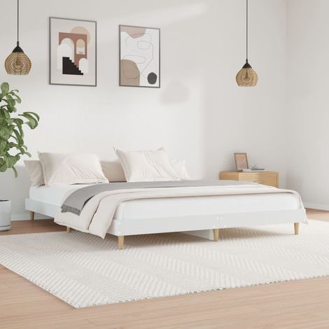 Lit adulte Contemporain Cadre de lit blanc 200x200 cm bois d'ingénierie 69806 (1/5)