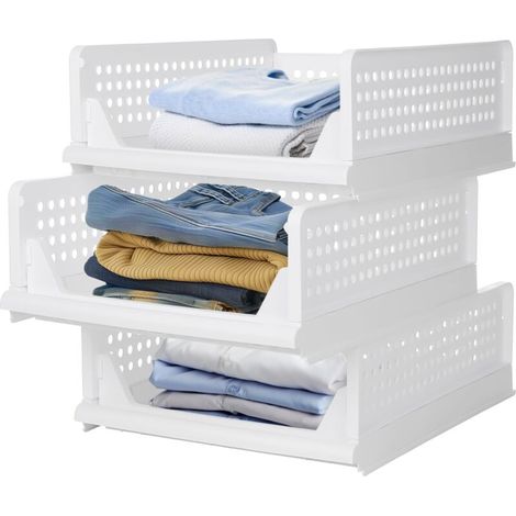 Organisateur Armoire, Lot de 3 Organisateur tiroir Étagère de rangement pliable et empilable à glissière pour les vêtements (1/5)