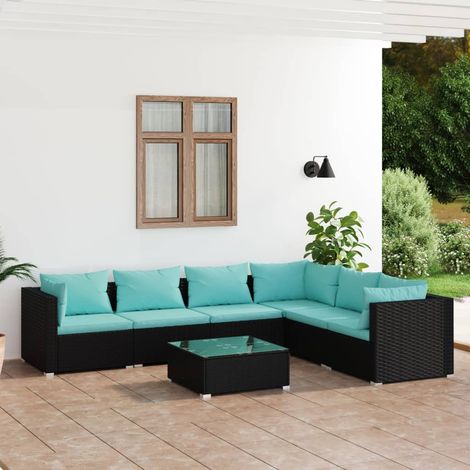 Salon de jardin 7 pcs Ensemble Table et Chaise de Jardin - avec coussins Résine tressée Noir BV850055 - BonneVie (1/5)