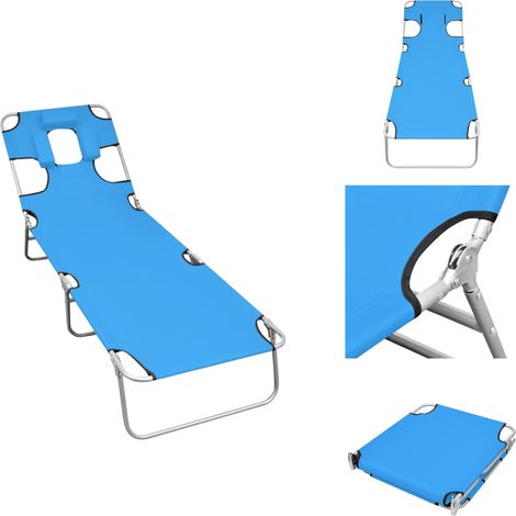 Chaise longue pliable avec coussin de tête Acier Bleu turquoise - Chaise Longue - Transat - Mobilier De Jardin - Relax - Bain De Soleil (1/5)