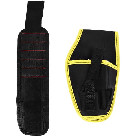 12V Multifunktions-Gürtelholster für Bohrmaschinen mit magnetischem Armband und gelber Zierleiste (1/5)