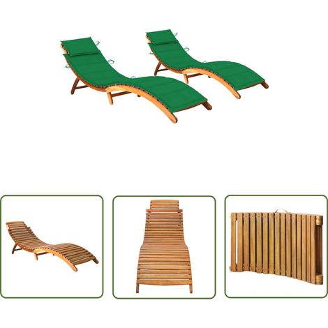 The Living Store Sonnenliegen 2 Stk. mit Auflagen Massivholz Akazie - Holz Sonnenschirm - Gartenmöbel - Außenbereiche Möbel - Lounge Sessel - Gartenliegestuhl (1/5)