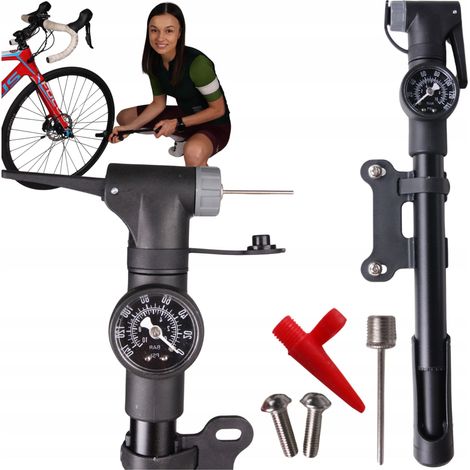 Pompa per bicicletta con manometro, manuale, con supporto per bicicletta, PRO 8 BAR