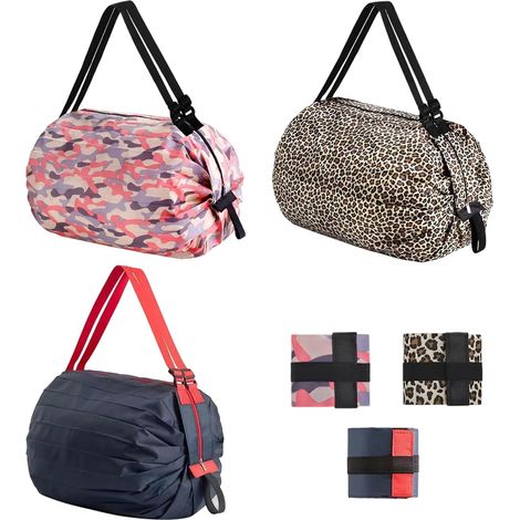 3 Pièces Sac de Course Sac Caddie Pliable, Sac à Provisions Cabas Réutilisable, Sacs de Courses Pliables, Sacs d'Épicerie Légers en Nylon, pour le Shopping Pique-nique Voyage Plage, 35 X 50 cm (1/5)
