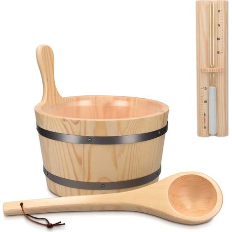 1 Set Accessoires De Sauna Seau 5L Louche Bois Sablier 15 Min Hammam Spa