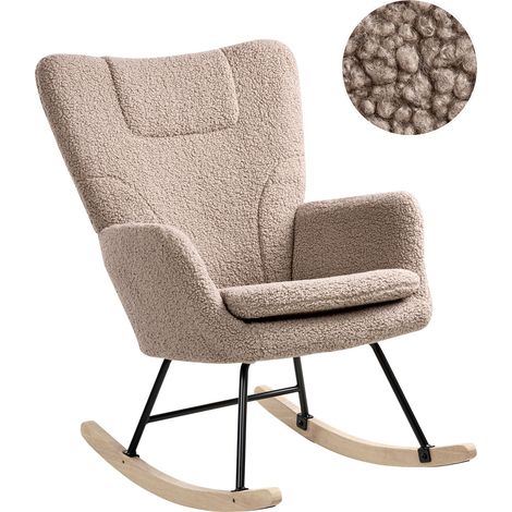 Mecedora moderna tapizada de bouclé con patas de madera sala de estar habitación infantil gris pardo Sandve (1/5)