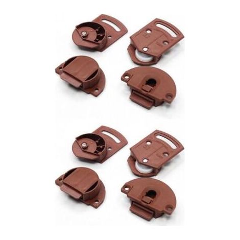 Lot De 4 Paires (8 Unités) Avec Guide Rail En Plastique Brun. Roulette Placard Porte Coulissante Armoire. Système Coulissant Intégré Pour Meuble Encastré