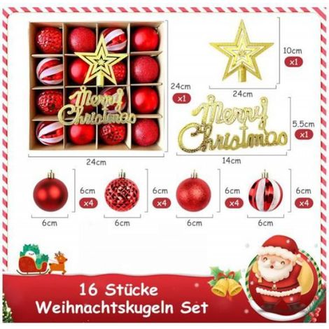 16 Pièces Boules de Noël Plastique 6 CM Boule de Noel Rouge Blanche avec Crochets Décorations de Noël Décoration de Noël Intérieure (1/4)