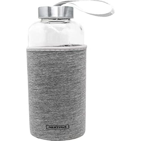 bouteille verre 600 ml avec housse néoprène grise réutilisable (1/5)