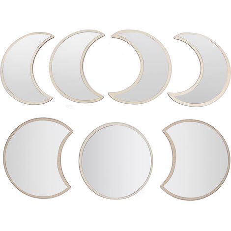 Lot de 7 décorations murales en forme de lune avec miroir et autocollants argentés, pour chambre ou salle de bain. (1/5)