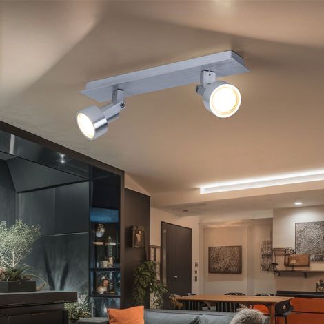 Plafoniera faretto a 2 luci, plafoniera orientabile 2 faretti cromo, 2x LED 3,2W 240Lm bianco caldo, LxPxH 34x7x14 cm