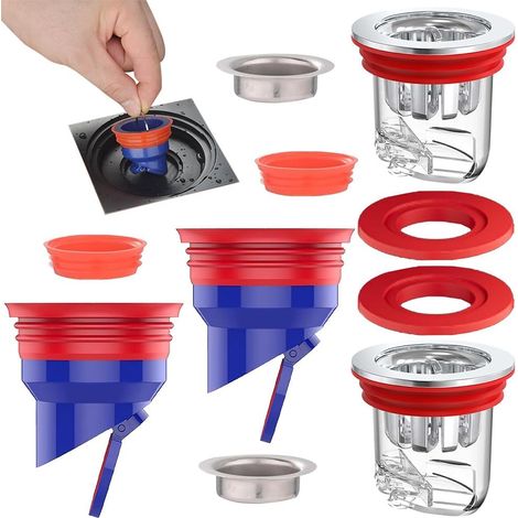 4 Pièces Clapet Anti Odeur Douche, 2 Pièces 42-53mm 2 Pièces 30-45mm Anti Odeur Douche, Bouchon Anti Odeur Machine a Laver Noyau de Drain de Sol Déodorant pour Cuisines, Salles Bains (1/5)