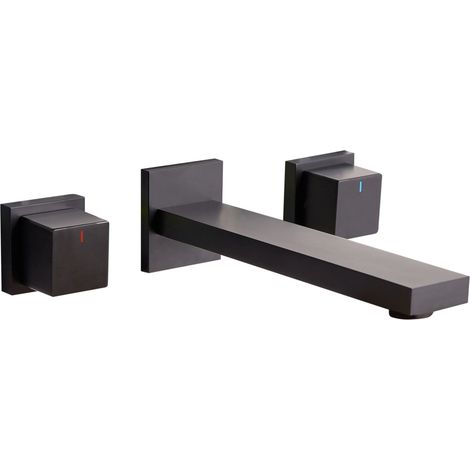 Rubinetto a 3 fori a doppia leva per lavabo a parete in ottone rubinetto miscelatore nero Pailon