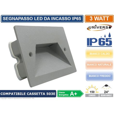 Segnapasso led a incasso 3W per cassetta scatola 503 220V applique luce esterno  Grigio - 6500k