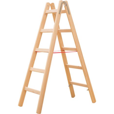 Hymer Sprossenstehleiter, Holz, beidseitig begehbar, 2 x 7 Sprossen, Gesamtbreite 563 mm