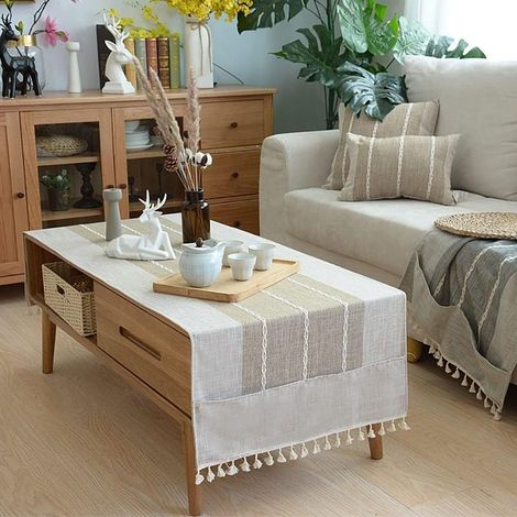 Nappe - Coton Et Lin - 60x160cm - Poche De Rangement Latérale - Pour Table Basse Salon Jardin Balcon - 1 Piece (1/5)
