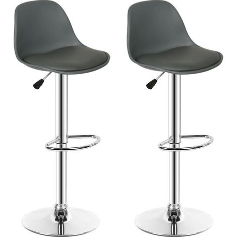 – Lot de 2 tabourets de bar réglables en hauteur – Cuir synthétique – Rotatifs 360° – Dossier et repose-pieds – Gris foncé (1/5)