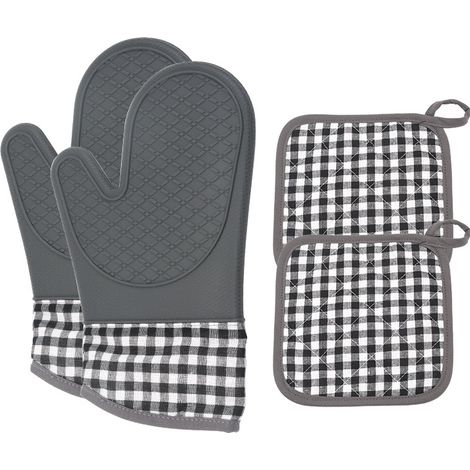 Gants de cuisine en silicone antidérapants et résistants à la chaleur, maniques pour barbecue et cuisine (gris) (1/5)