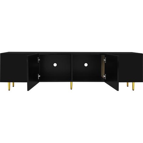 ELVMI TV-Schrank mit 4 Türen und Soft-Close-Scharnieren, Hochglanz in Schwarz mit Goldakzenten, 170×35×46 cm (1/4)