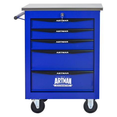 5 Schubladen Multifunktional Werkzeugwagen mit Rädern, Metall-Roll-Werkzeugwagen Lagerung für Garage Workshop Warehouse Reparaturwerkstatt-mit Edelstahldach-Schwarz & Blau(BLACK&BLUE) (1/5)