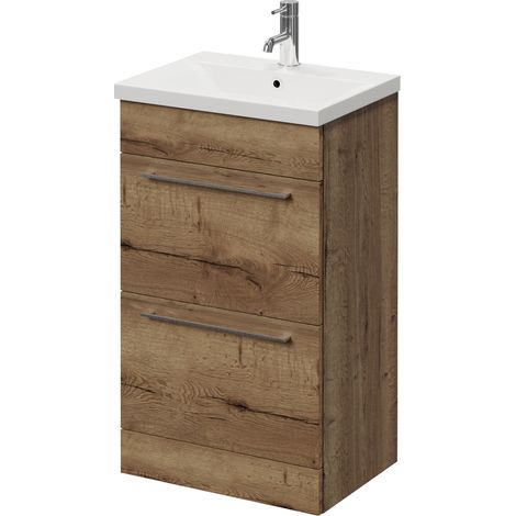 Napoli 390 Tobacco Oak 500mm 2 Drawer Vanity Unit with Glide Basin - 500mm - Chrome 320mm Handle