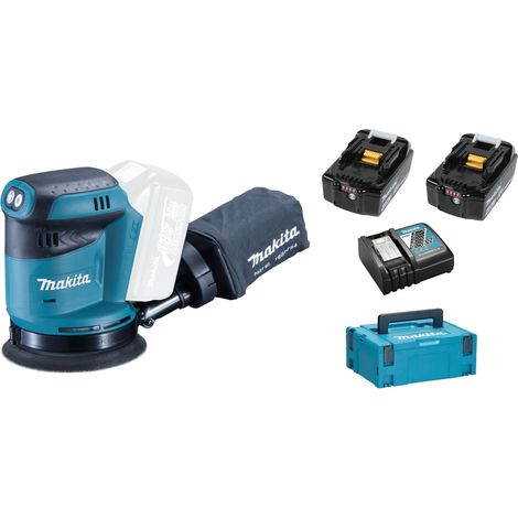 Makita DBO 180 RMJ Lijadora rotorbital a batería 18V / 125 mm + Makpac 2 + 2x Batería 4,0 Ah + Cargador
