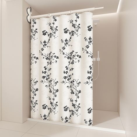 Rideau de douche pliant, étendoir à linge, tringle à rideau pliable, imperméable, lavable à l'eau, (2 plis/tringle + rideau de 180 cm) Modèle C (1/5)
