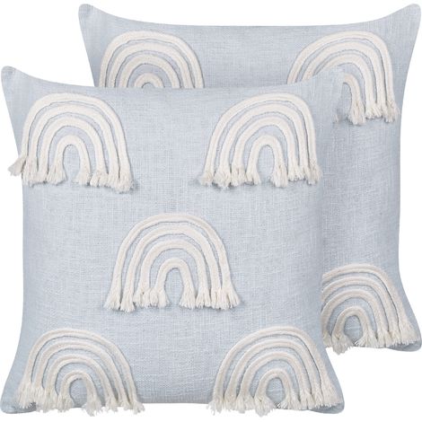 Conjunto de 2 cojines de algodón bordado arco iris 45 x 45 cm azul claro Leea