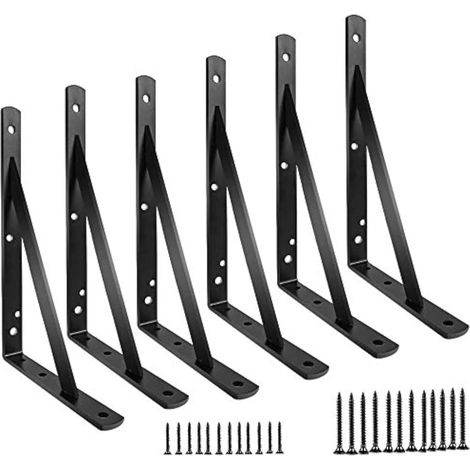 Shelf Brackets 12 inch 6 Pack   Heavy Duty Floating Shelf Bracket, Black Metal L Bracket Angle Wall Brackets, Multi Size Available (1/5)