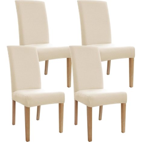 Fundas para sillas de comedor, juego de 4, protectoras, color beige, de tejido jacquard, ideales para banquetes, bodas, cocinas, hoteles y fiestas. (1/5)
