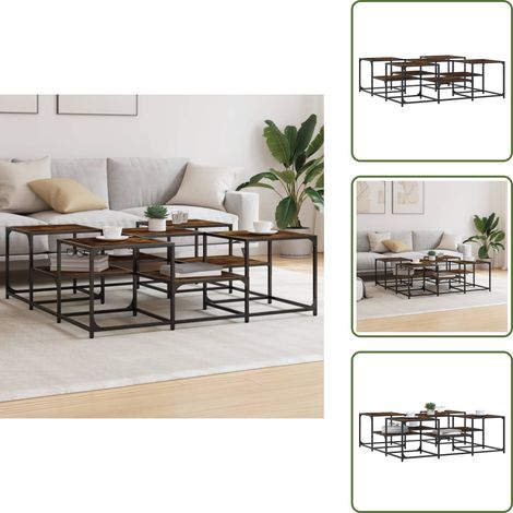 Mesa auxiliar - vidaXL Mesa de centro madera de ingeniería roble ahumado 121x121x40 cm - Mesa de roble ahumado