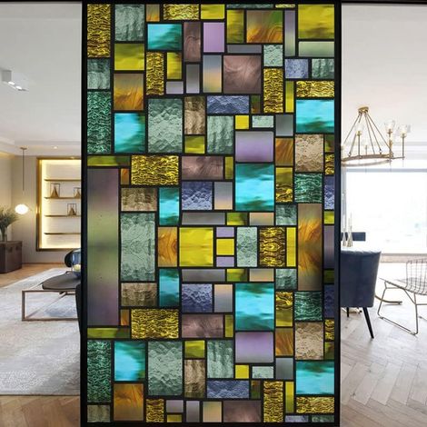 Film Autocollant Statique décoratif givré pour fenêtre d'église européenne - Bloque Les UV - Couleurs discrètes - 100 x 150 cm (l x H)