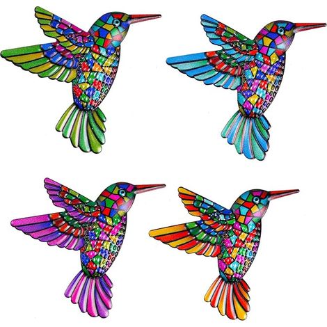 Métal Colibri Décoration Murale, Coloré Sculpture en Fer, Mur Art Colibris Décorations Suspendues, Tentures pour Jardin Maison Salon Chambre Patio Balcon (1/5)