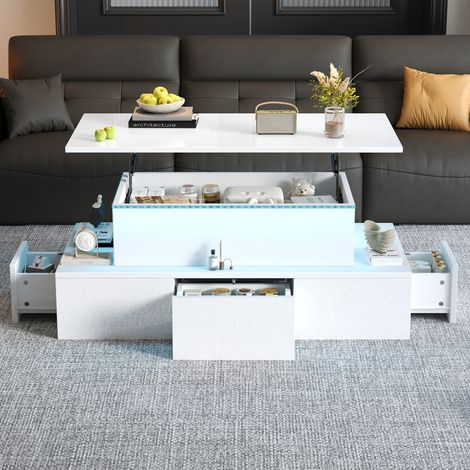 table salon relevable rangement 100 cm blanc MDF OKMYHOME (1/5)