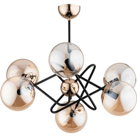 Alfa VIRGINIA 6-Light Decorative Ceiling Lamp, Black & Antique Gold Metal Globe Shades, Modern Geometric Flush Mount, 6xE14 Max 10W, Dimmable, 65cm for Living Room, Dining & Bedroom (1/4)