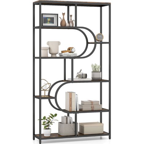 COSTWAY 8-Tier Bookshelf Industrial Etagere Bookcase w/Storage Shelves-Brown (1/5)