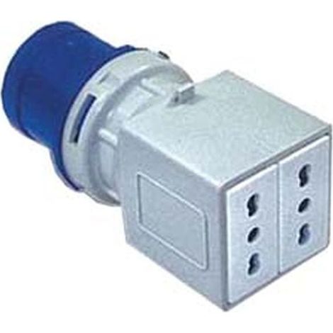 Adattatore industriale con spina cee e due prese 10/16a bipasso ip20 -16a colore blu