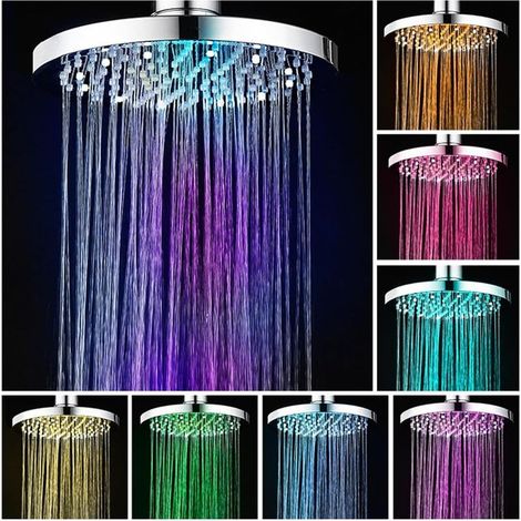 LED Shower Head, 20cm Illuminated Shower Head, Colorful Shower Head, LED Shower Head with 7 Colors, Round LED Rain Shower Head, LED Illuminated Shower Head, Universal G1/2" (1/5)