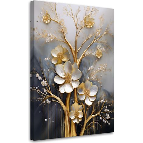 Tableau déco Fleurs 3D Gold Glamour 70x100 (1/5)